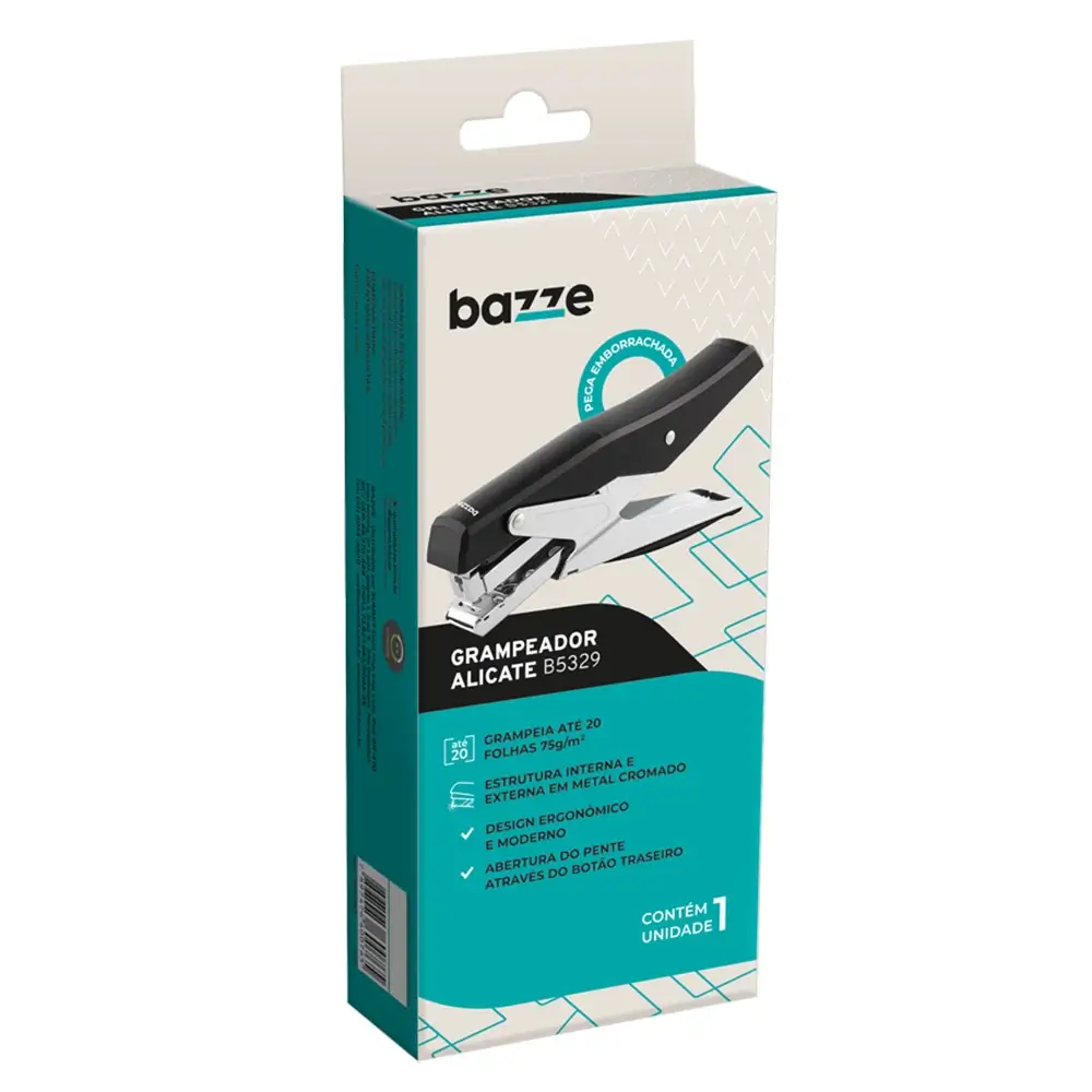 Grampeador Alicate B5329 - 26/6 - Metálico - Preto - 20 Folhas - CaixaC/1 un - Bazze - Imagem 1
