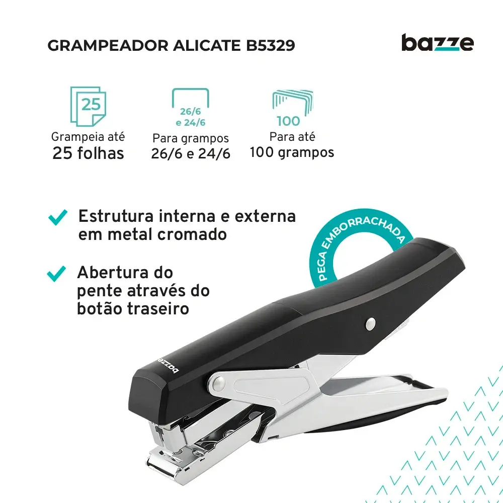 Grampeador Alicate B5329 - 26/6 - Metálico - Preto - 20 Folhas - CaixaC/1 un - Bazze - Imagem 3