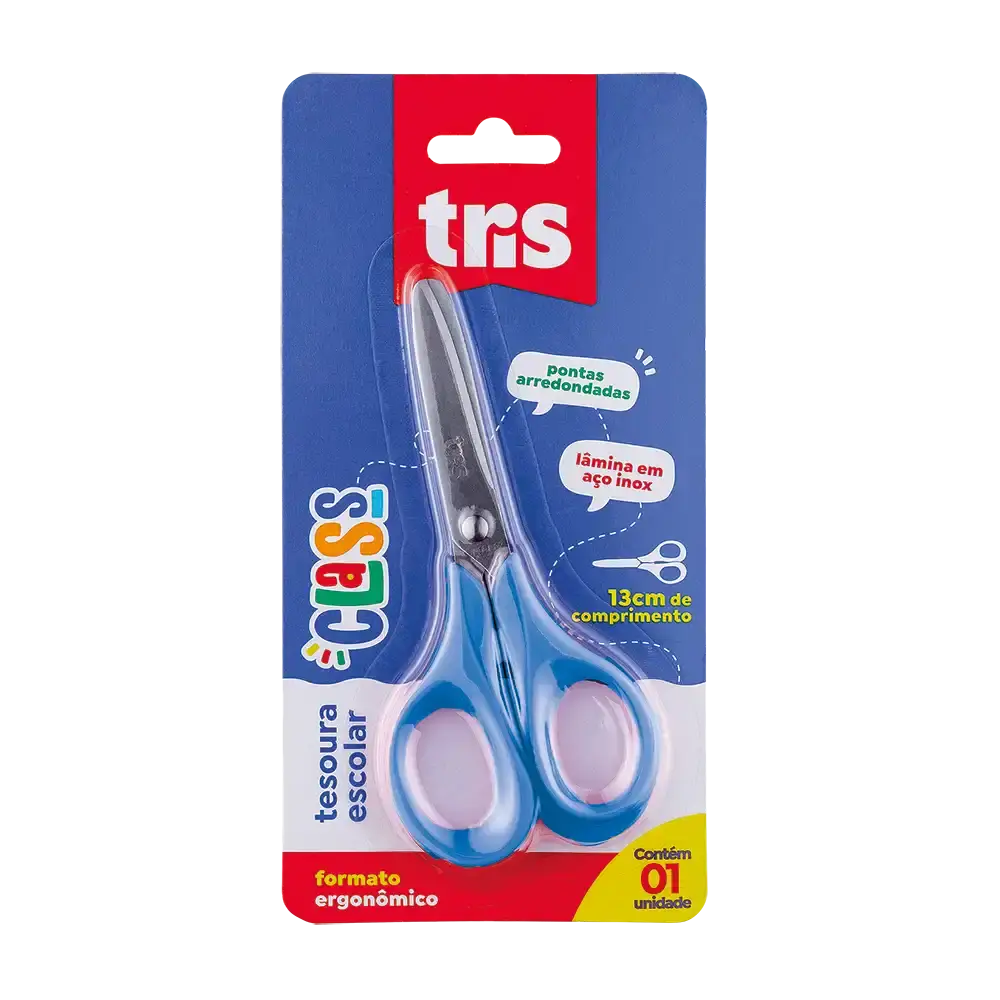 Tesoura Escolar Class - 13cm - Cores Sortidas - Cartela C/1 un - Tris - Imagem 1