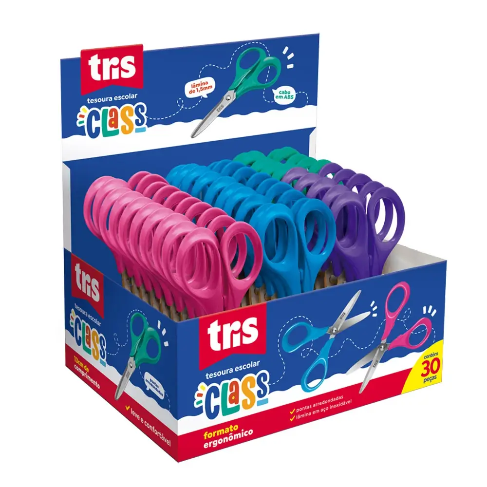 Tesoura Escolar Class - 13cm - Display C/30 un - Tris - Imagem 1