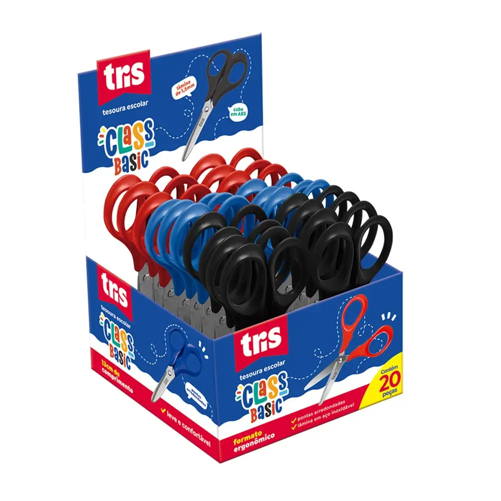 Tesoura Escolar Class Basic - 13cm - Display C/20 un - Tris - Imagem 1