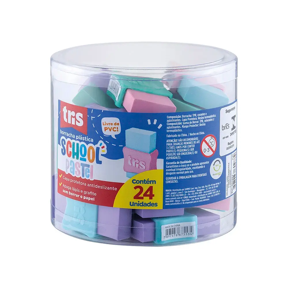 Borracha School - Cores Sortidas - Display C/24 un - Tris - Imagem 1