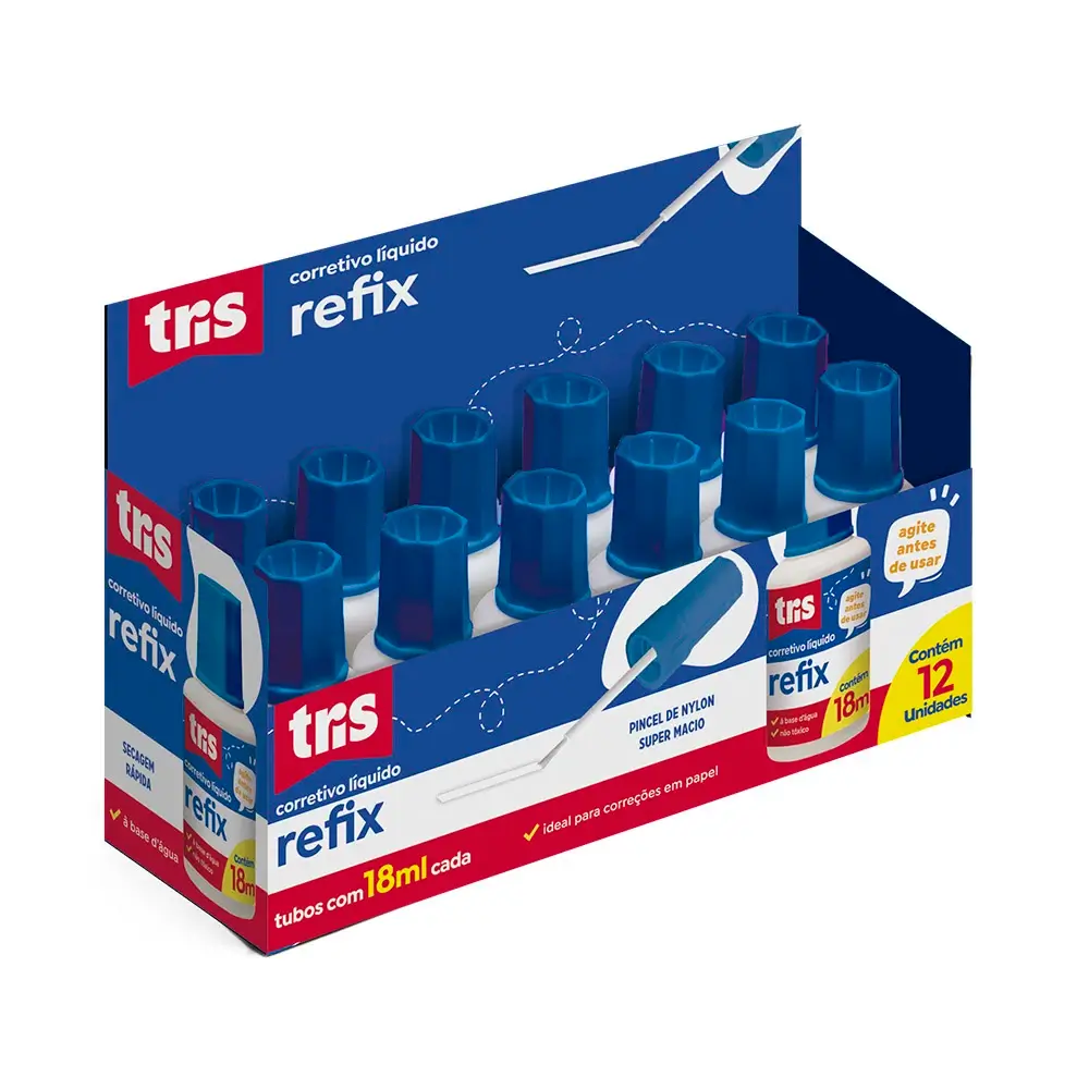 Corretivo Líquido Refix - 18ml - Display C/12 un - Tris - Imagem 1