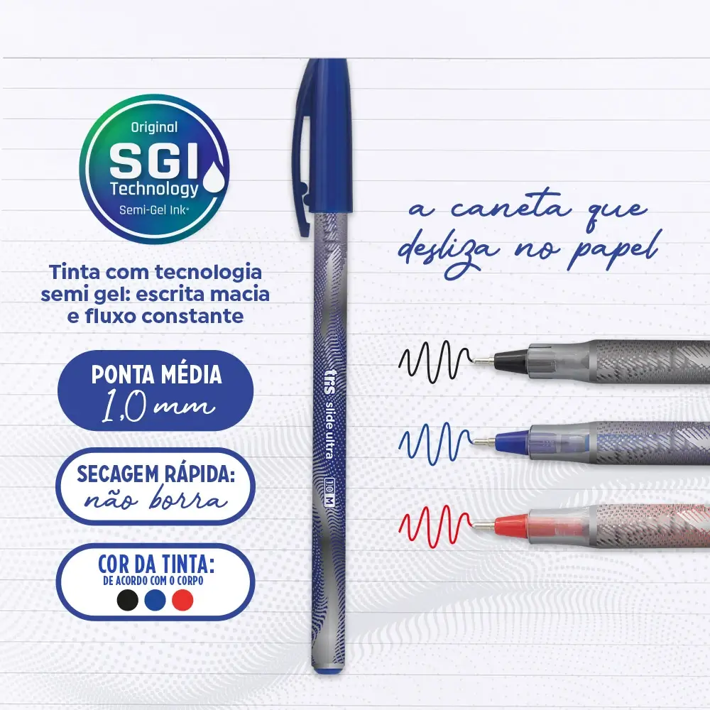 Caneta Esferográfica Slide Ultra - Cores Clássicas - 1.0mm - Cartela C/3un - Tris - Imagem 4