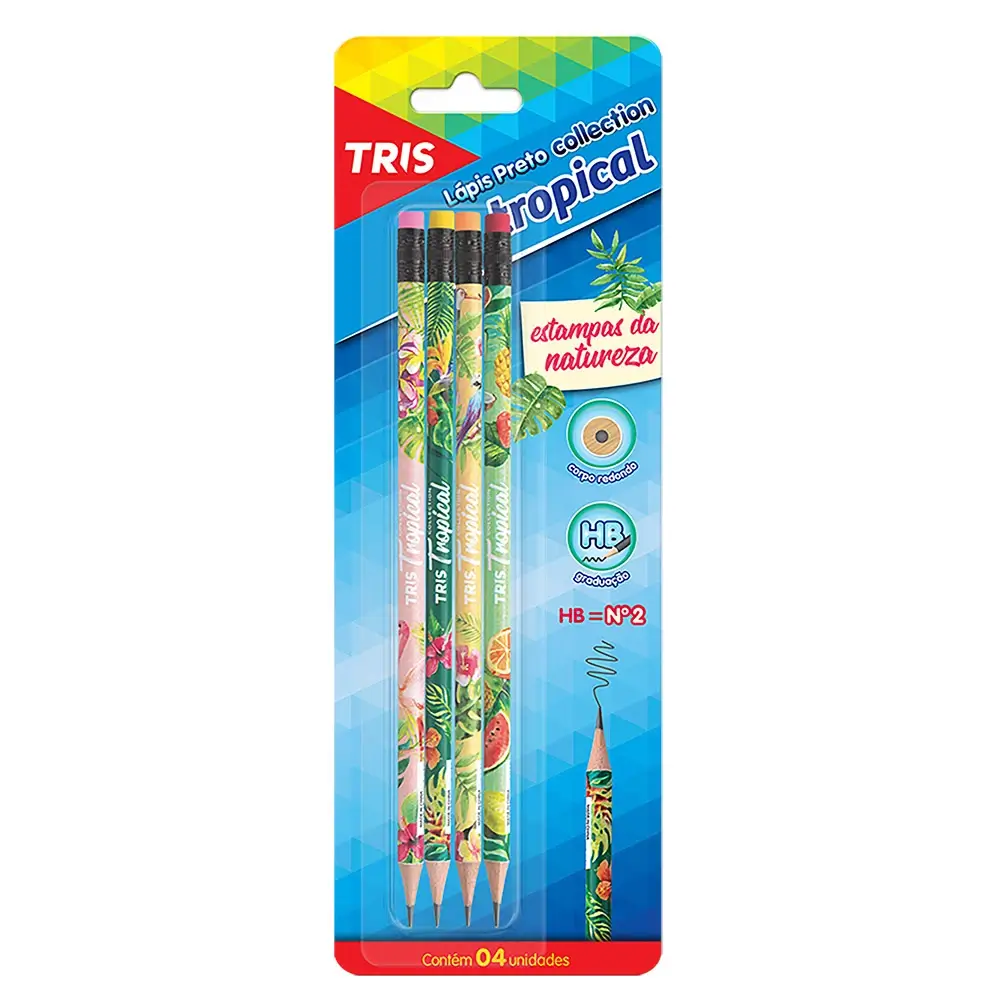 Lápis Preto Com Borracha - Collection Tropical - HB - Cart C/4 UN - Tris - Imagem 1
