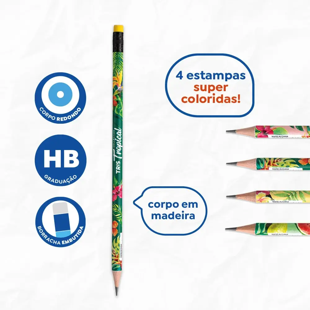 Lápis Preto Com Borracha - Collection Tropical - HB - Cart C/4 UN - Tris - Imagem 3