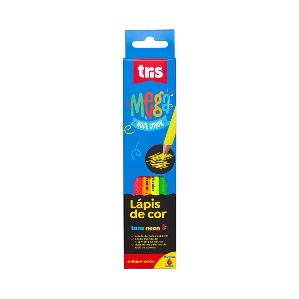 Lápis de Cor Mega Soft Color - Tons Neon - 6 Cores - Tris - Imagem 1