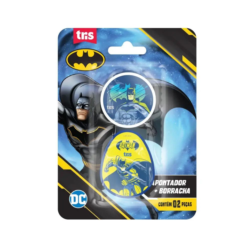 Kit Apontador com Depósito + Borracha - Cartela C/2 peças - Batman - Imagem 1