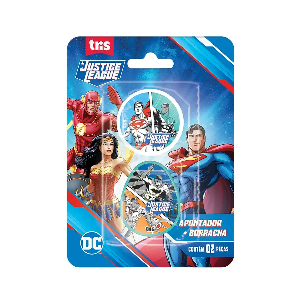Kit Apontador com Depósito + Borracha - Cartela C/2 peças - Liga da Justiça - Imagem 1