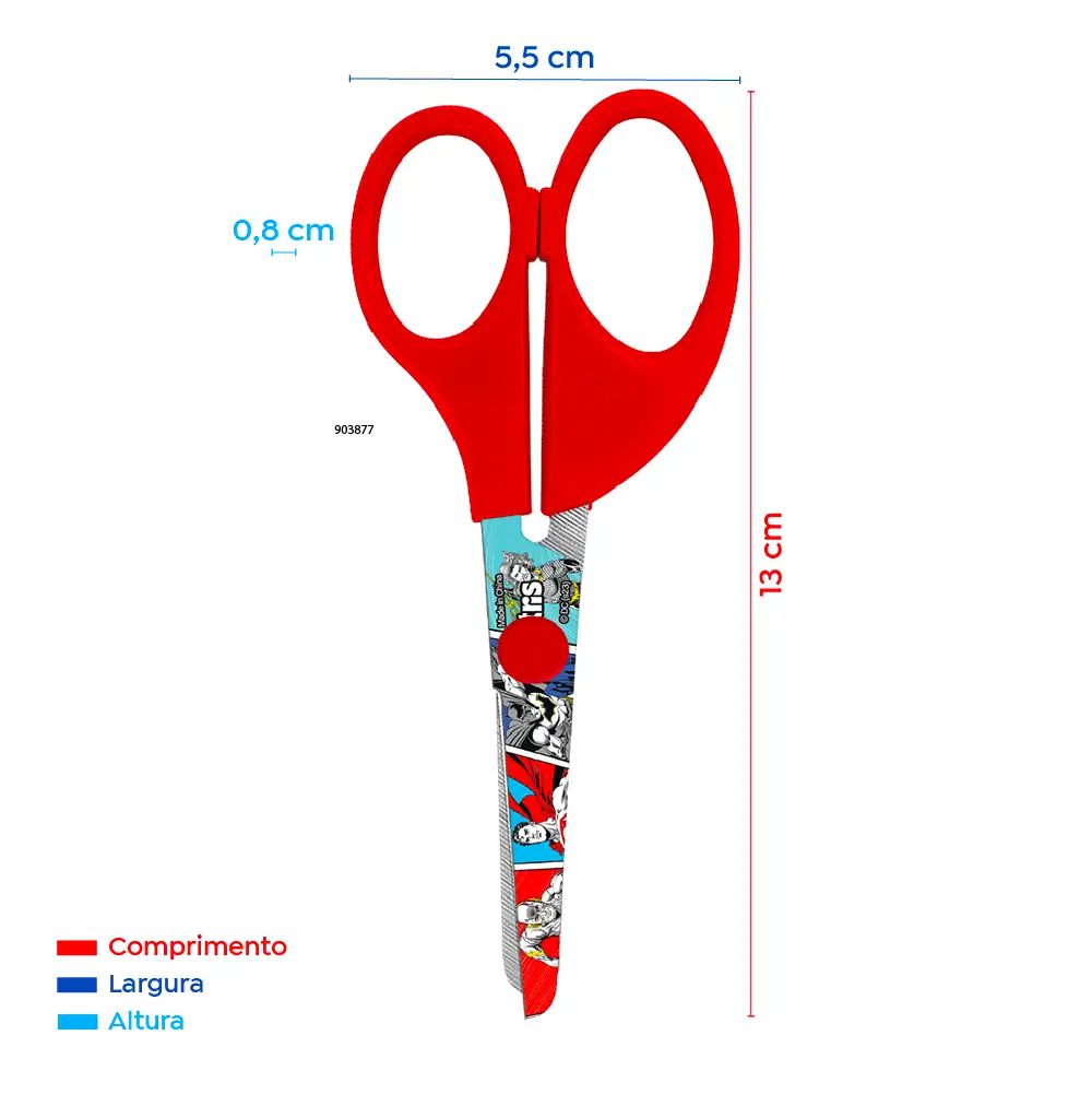 Tesoura Escolar - Lâmina Decorada - 13cm - Cartela C/1 un - Liga daJustiça - Imagem 3