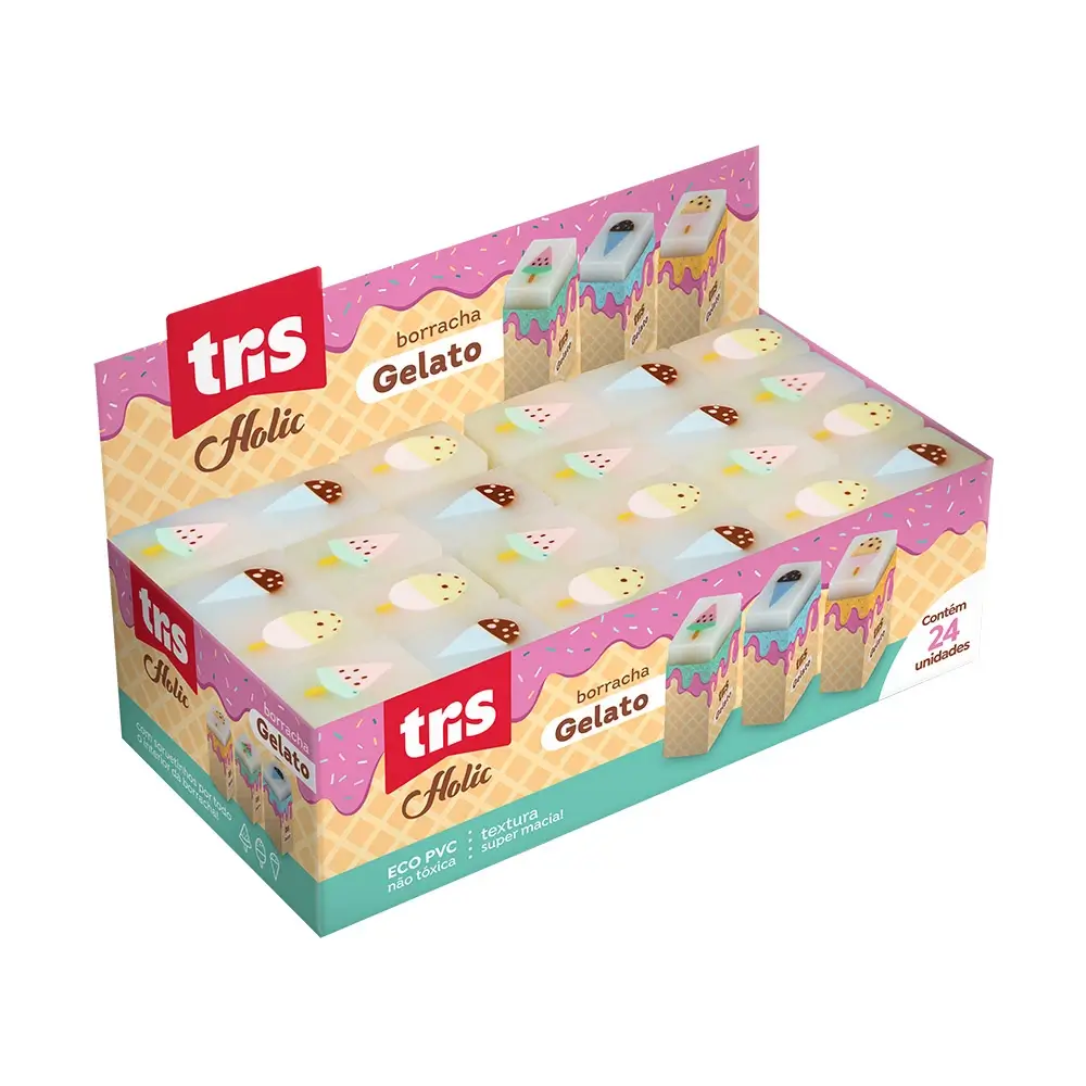 Borracha Gelato – Tris Holic Docinhos - Cores Sortidas - Display C/24 UN - Imagem 1