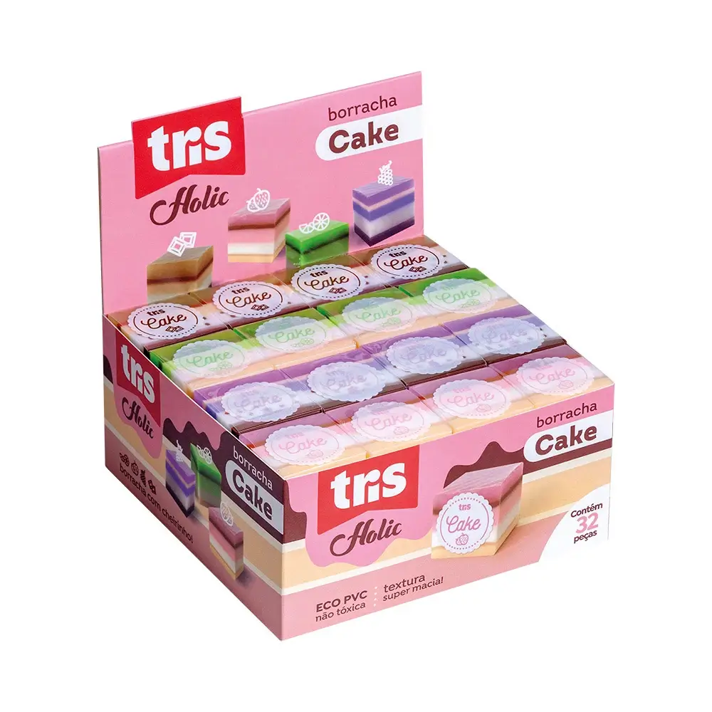 Borracha Cake Holic Docinhos - Cores e Cheiros Sortidos - Display C/32 un - Tris - Imagem 1