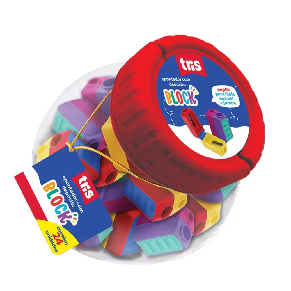 Apontador com Depósito Block - Cores Sortidas - Pote C/24 un - Tris - Imagem 1