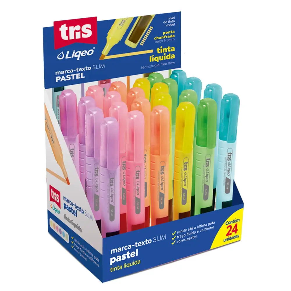 Marca Texto Liqeo Slim - Pastel - Cores Sortidas - CX Display C/24 UN - Tris - Imagem 1