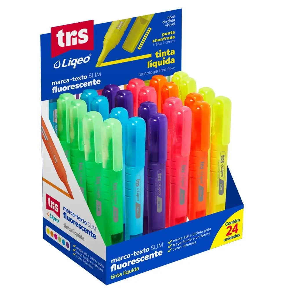 Marca-Texto Slim Neon Liqeo - Cores Sortidas - Display C/24 un - Tris - Imagem 1