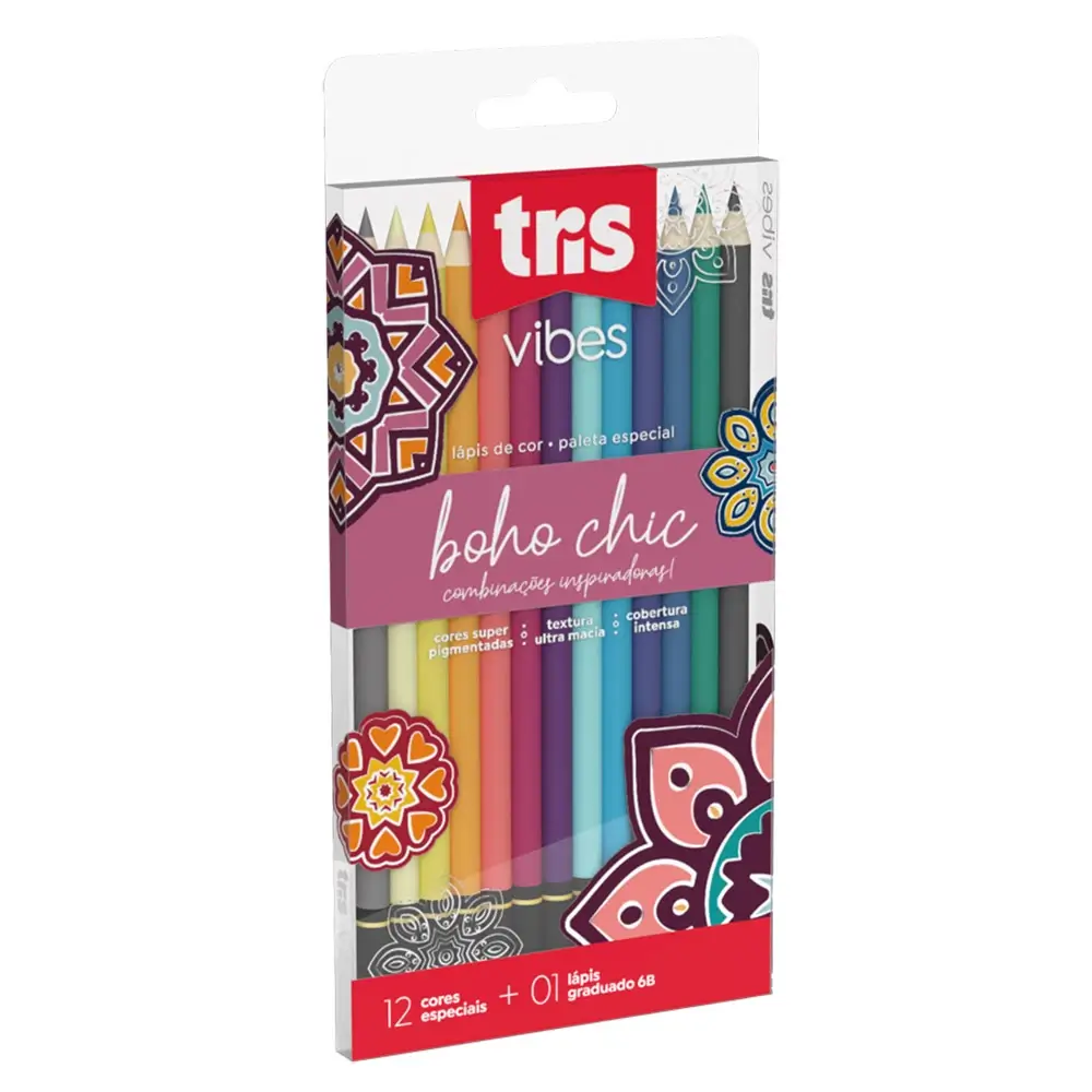 Lápis de Cor Vibes - Tons Boho Chic - 12 Cores + 1 Lápis 6B - Tris - Imagem 1