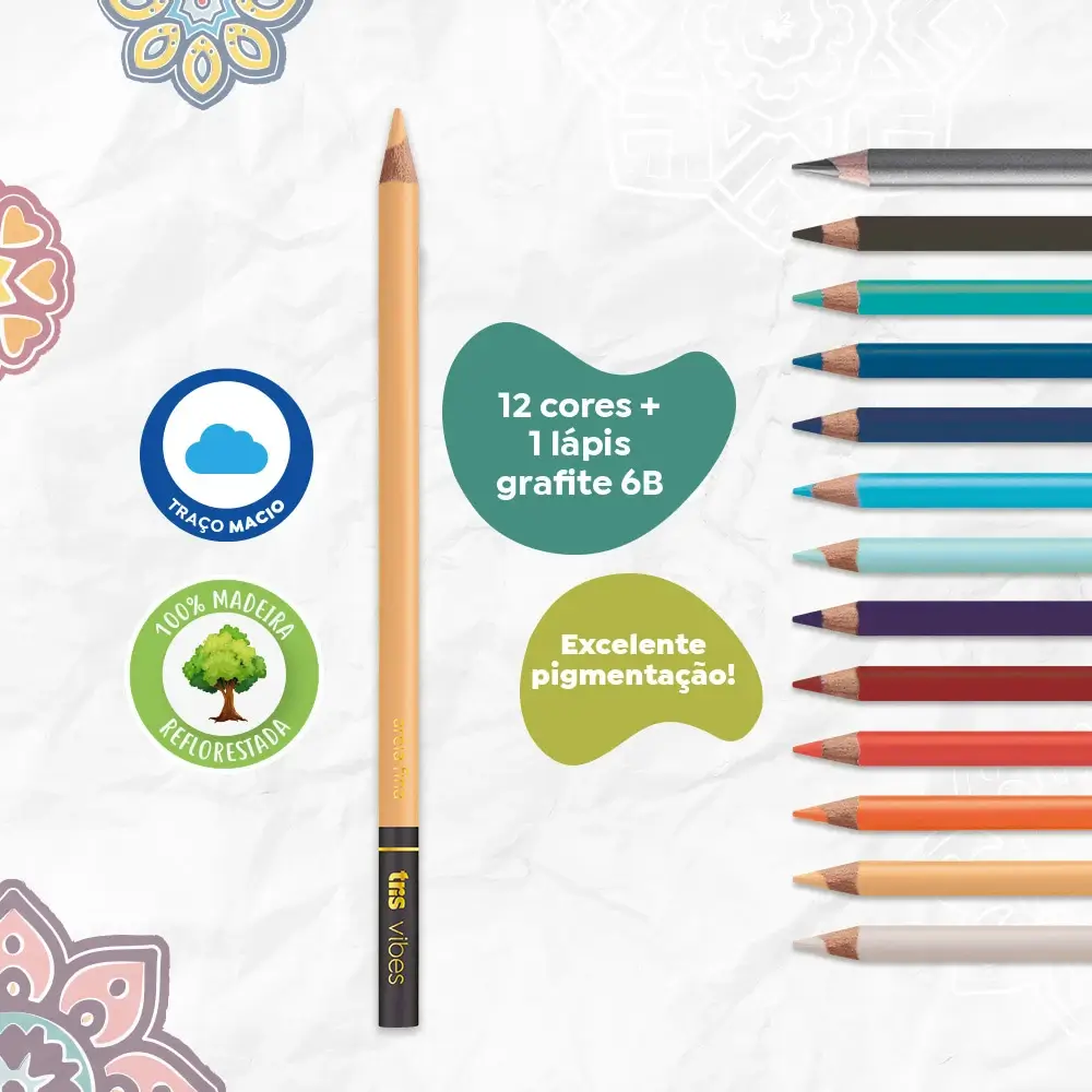 Lápis de Cor Vibes - Tons Boho Chic - 12 Cores + 1 Lápis 6B - Tris - Imagem 3