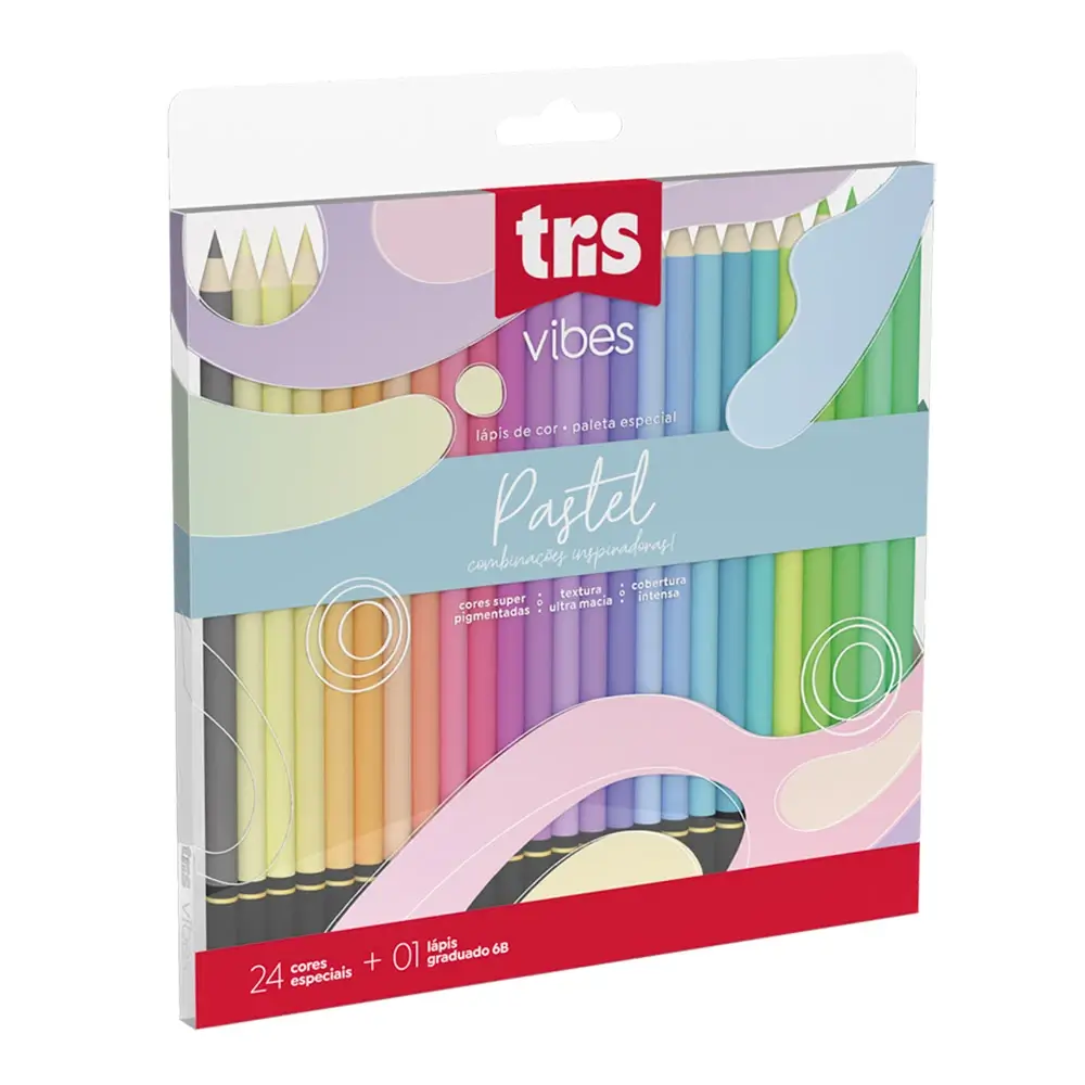 Lápis de Cor Vibes - Tons Pastel - 24 Cores + 1 Lápis 6B - Tris - Imagem 1