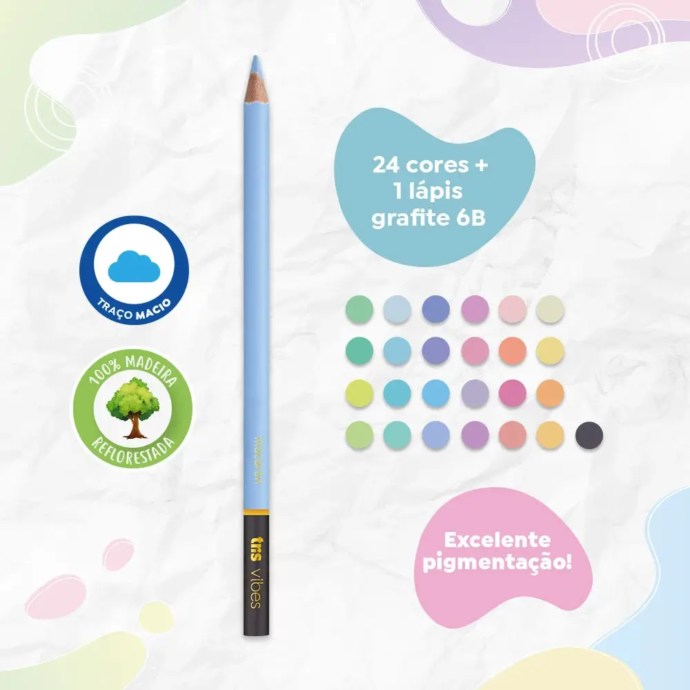 Lápis de Cor Vibes - Tons Pastel - 24 Cores + 1 Lápis 6B - Tris - Imagem 3