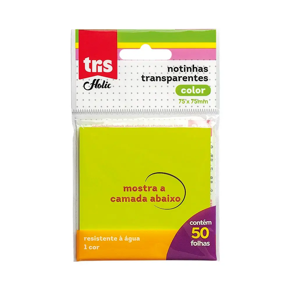 Notas Autoadesivas Transparente Holic Pop - Polybag C/ 1 Bloco x 50 Folhas - Tris - Imagem 1