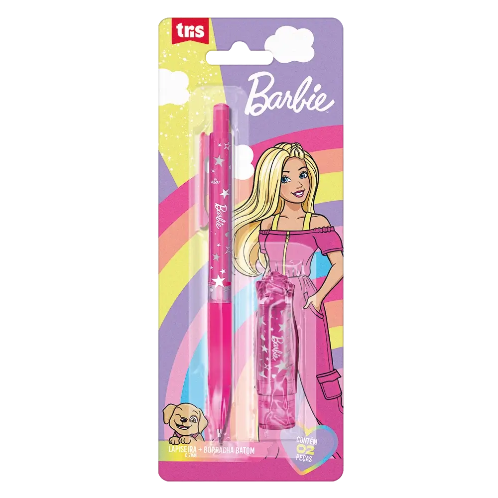 Kit Borracha Batom + Lapiseira 0.7mm - Cartela C/2 peças - Barbie - Imagem 1