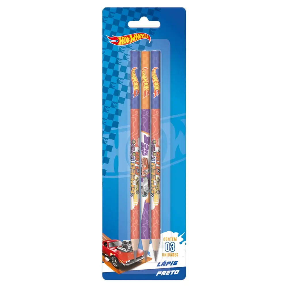 Lápis Preto - HB - Cartela C/3 un - Hot Wheels - Imagem 1
