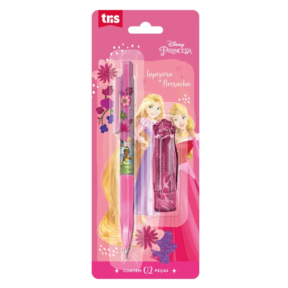Kit Borracha Batom + Lapiseira 0.7mm - Cartela C/2 peças - Princesas - Imagem 1
