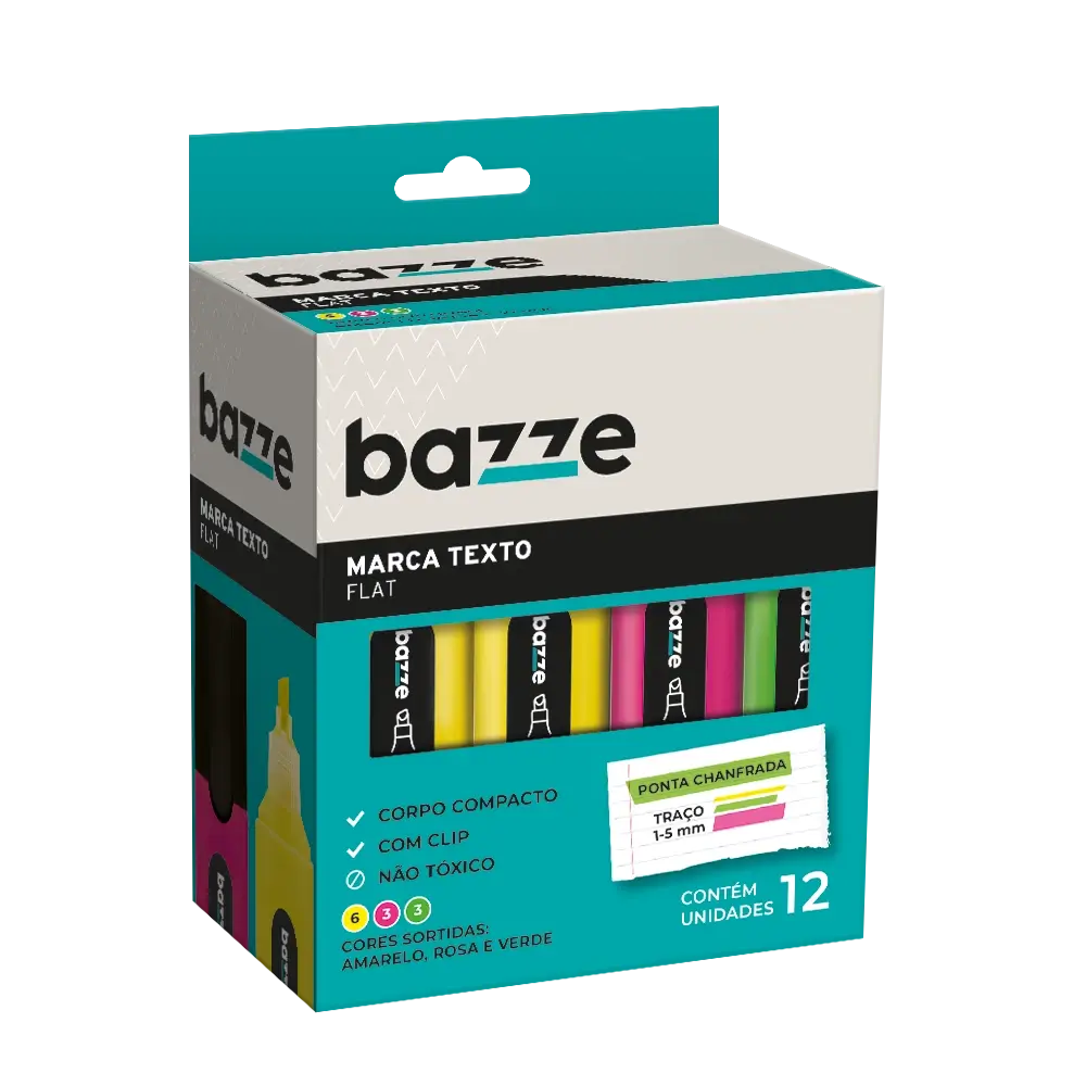 Marca Texto Flat - Neon - Sortido - Caixa C/12 un - Bazze - Imagem 1