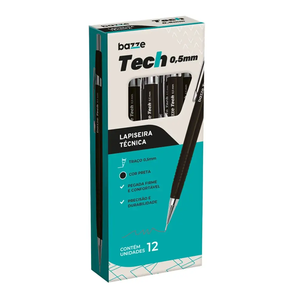 Lapiseira Tech - 0.5mm - Caixa C/12 un - Bazze - Imagem 1