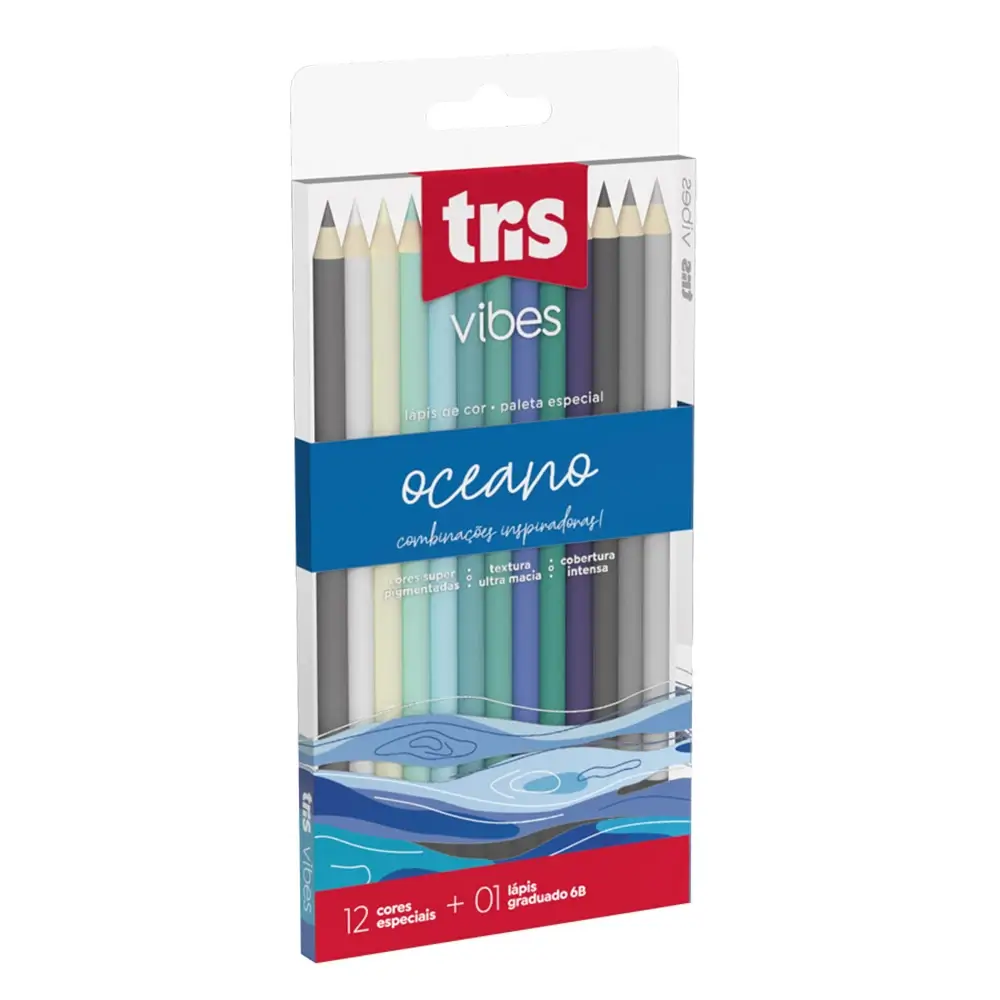 Lápis de Cor Vibes - Tons Oceano - 12 Cores + 1 Lápis 6B - Tris - Imagem 1