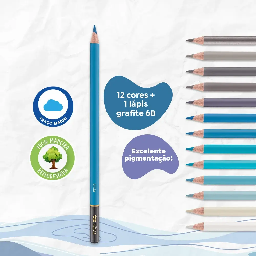 Lápis de Cor Vibes - Tons Oceano - 12 Cores + 1 Lápis 6B - Tris - Imagem 3