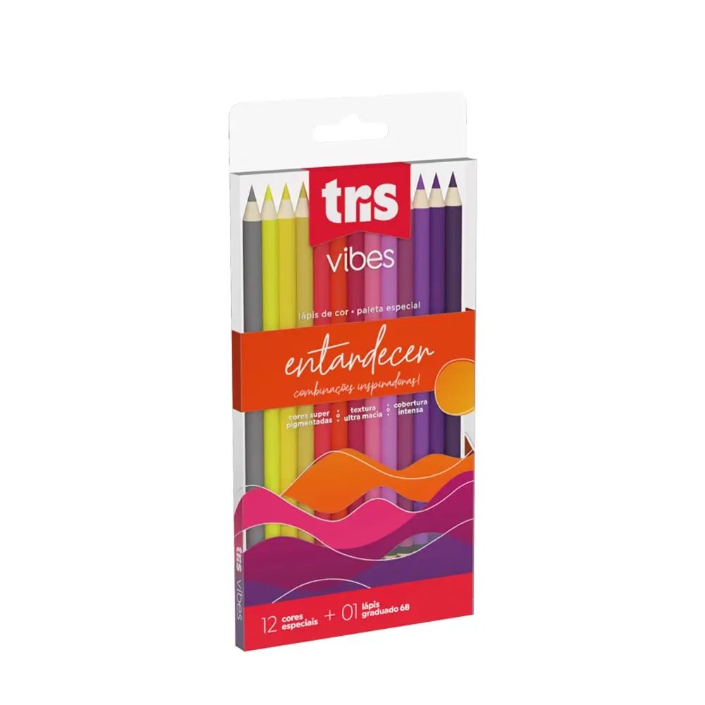 Lápis de Cor Vibes - Tons Entardecer - 12 Cores + 1 Lápis 6B - Tris - Imagem 1