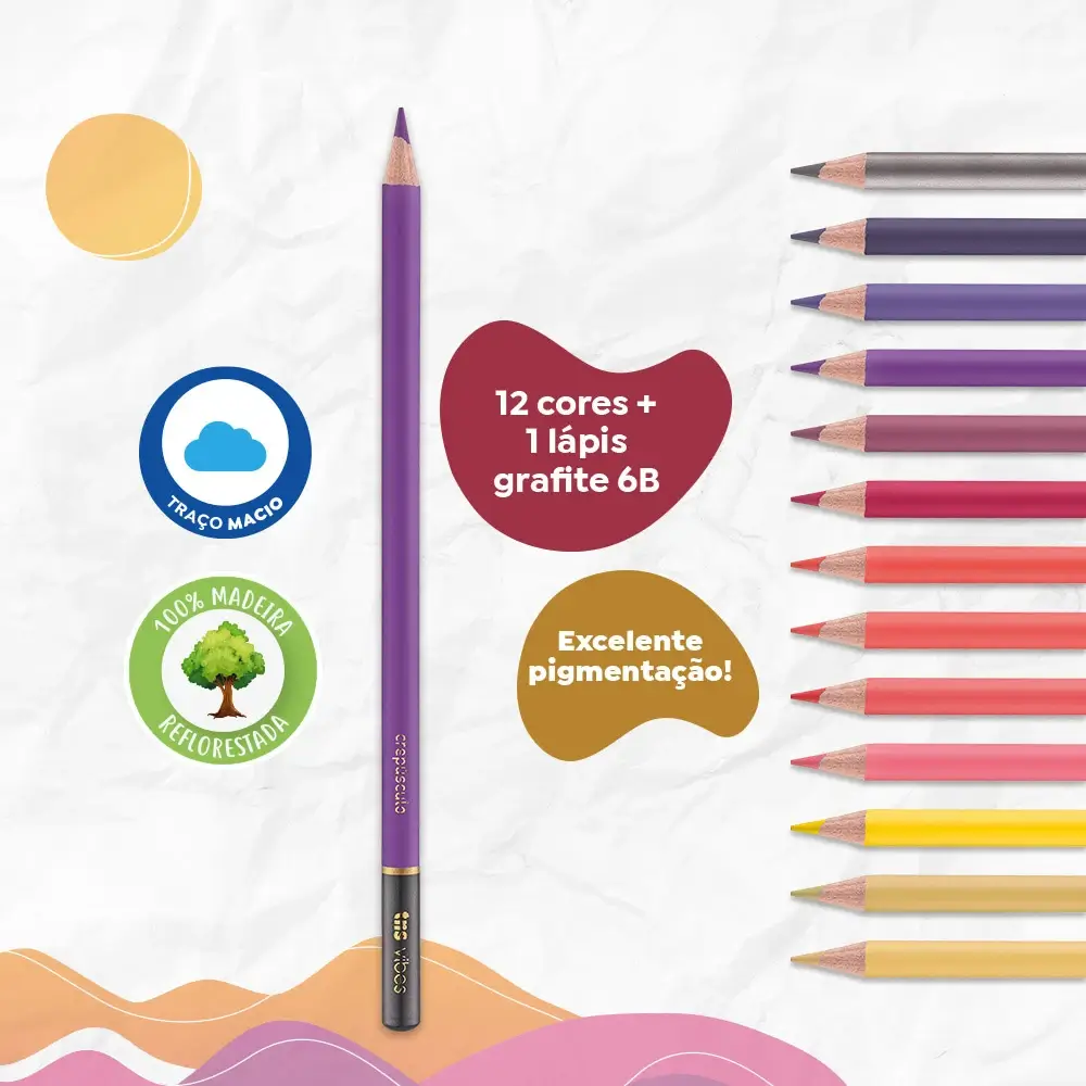 Lápis de Cor Vibes - Tons Entardecer - 12 Cores + 1 Lápis 6B - Tris - Imagem 3