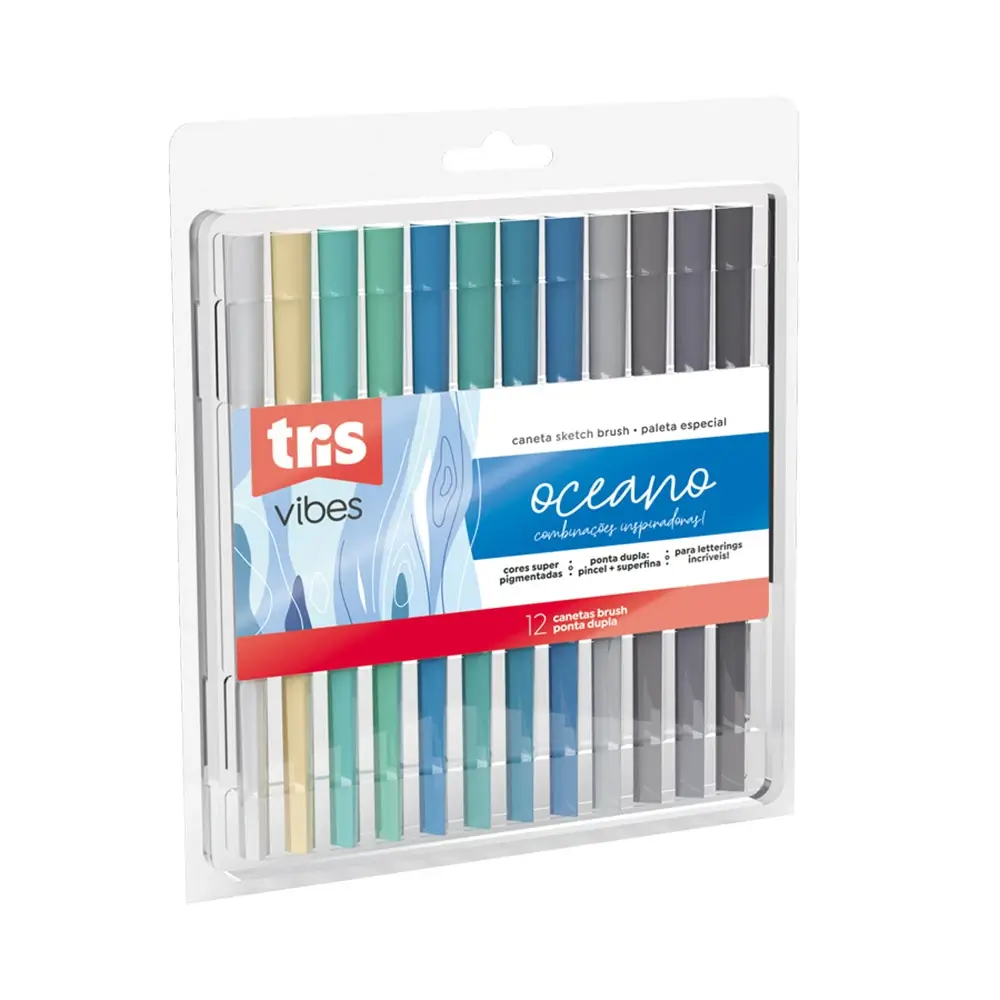 Hidrocor Ponta Dupla Pincel + Superfina Vibes Sketch - Oceano - 12 Cores - Tris - Imagem 1