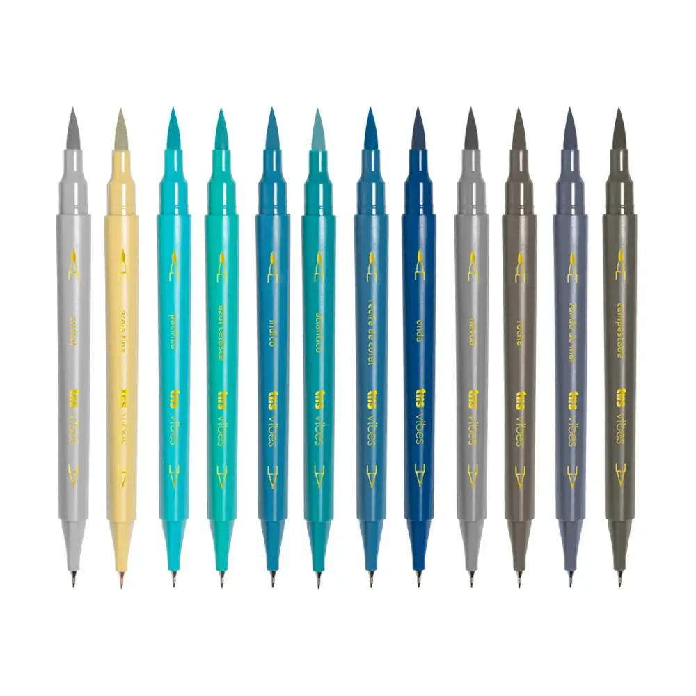 Hidrocor Ponta Dupla Pincel + Superfina Vibes Sketch - Oceano - 12 Cores - Tris - Imagem 3