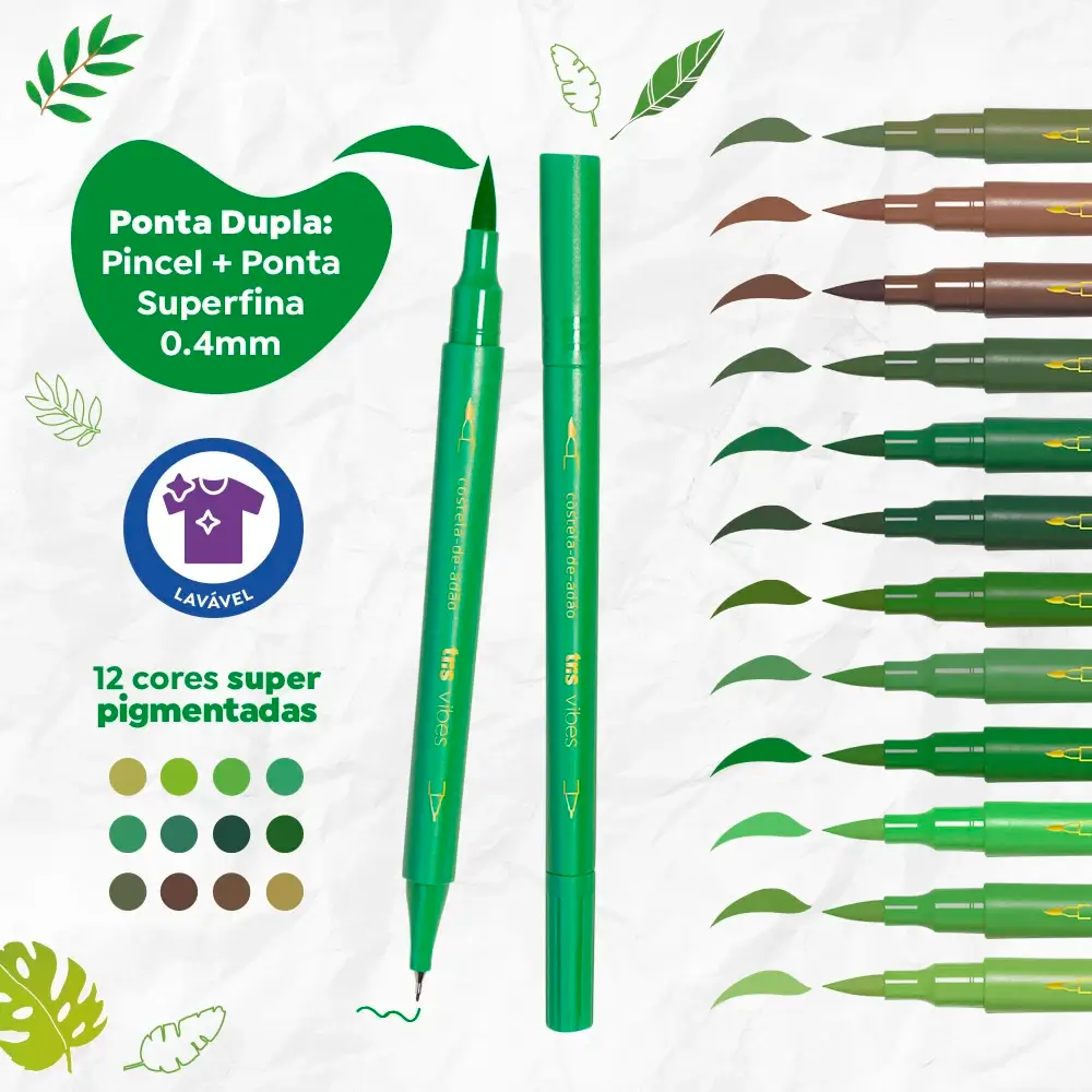 Hidrocor Ponta Dupla Pincel + Superfina Vibes Sketch - Botânico - 12 Cores - Tris - Imagem 3