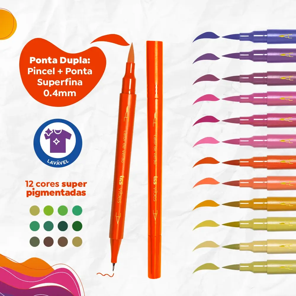 Hidrocor Ponta Dupla Pincel + Superfina Vibes Sketch - Entardecer - 12 Cores - Tris - Imagem 3