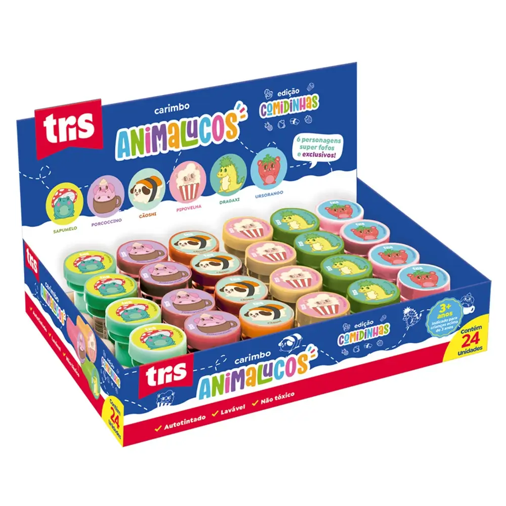Carimbo Autotintado Animaluco Comidinhas - Display C/24 un - Tris - Imagem 1