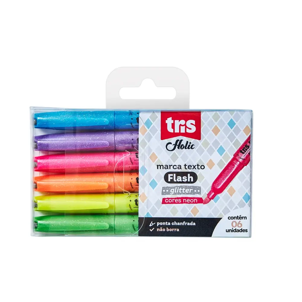 Marca-Texto Flash Glitter Holic Fancy - Conjunto C/6 Cores - Tris - Imagem 1
