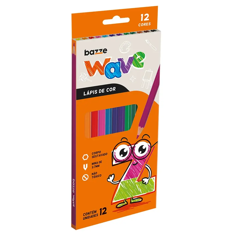 Lápis de Cor Wave - 12 cores - Bazze - Imagem 1