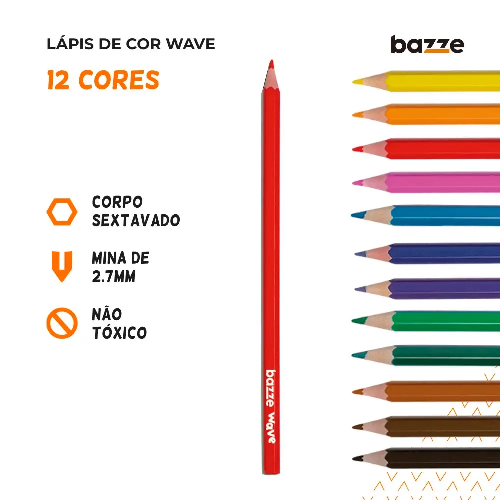 Lápis de Cor Wave - 12 cores - Bazze - Imagem 3