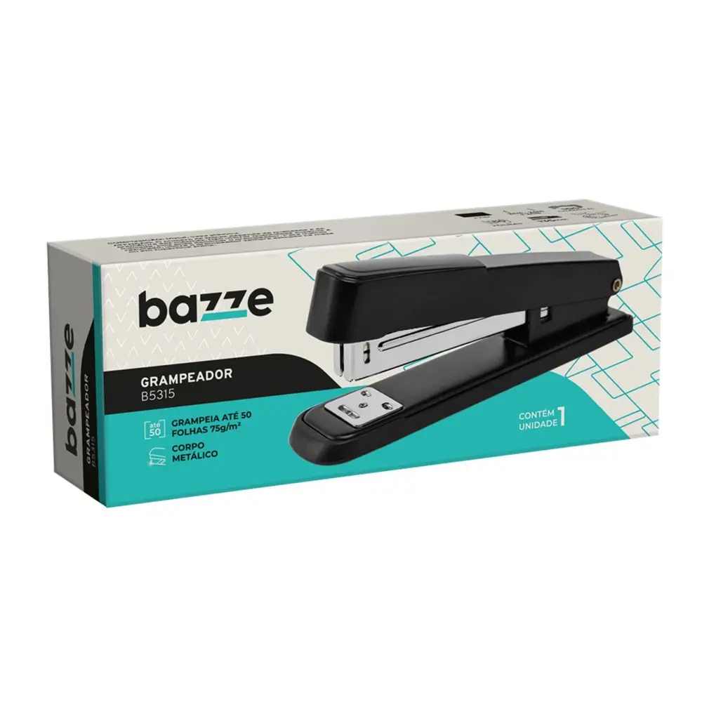 Grampeador B5315 - 26/6 - 50 Folhas - Metálico - Preto - Caixa C/1 un - Bazze - Imagem 1