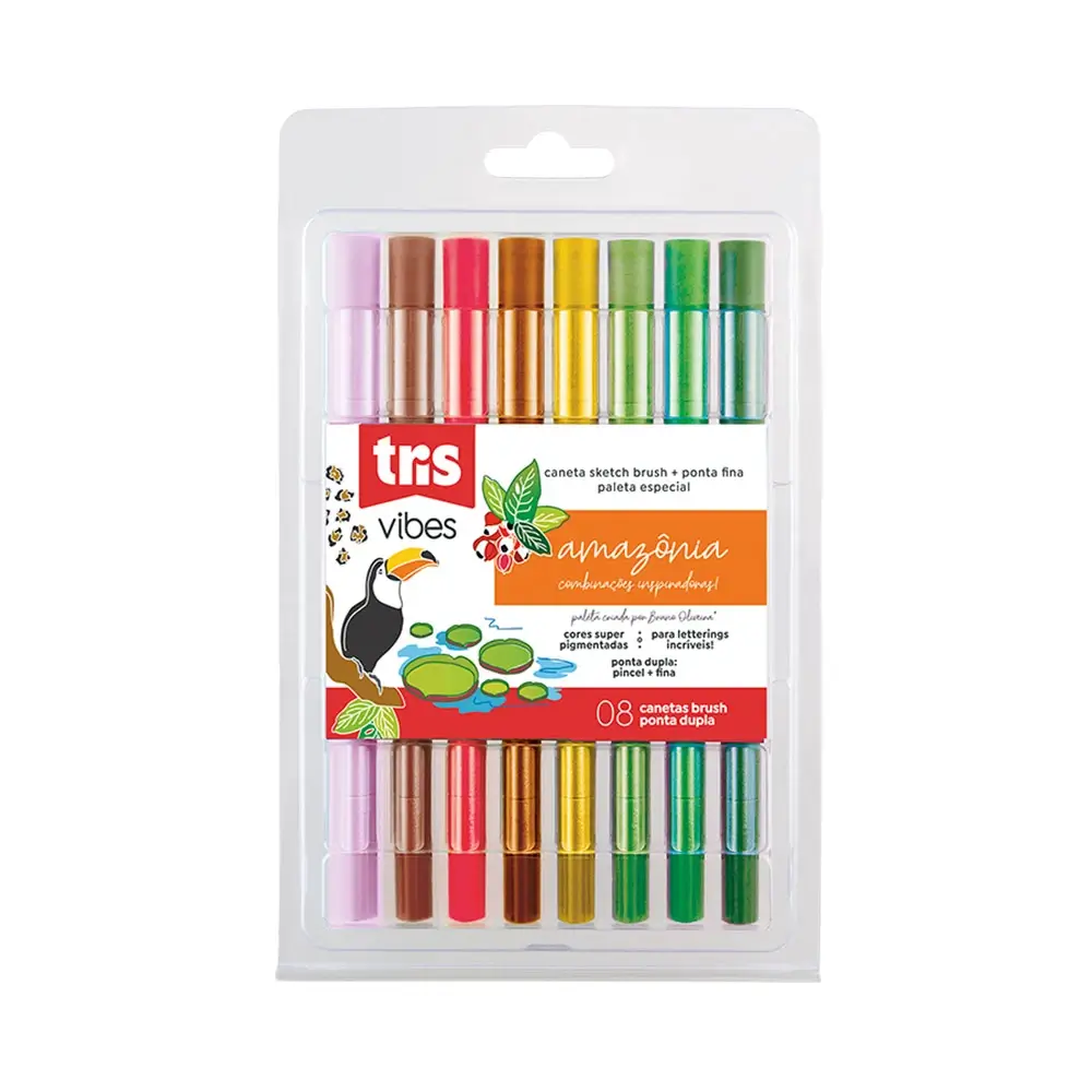 Caneta Brush Vibes - Amazônia - 8 Cores - Tris - Imagem 1