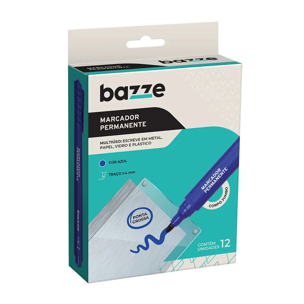 Marcador Permanente - Azul - Caixa C/12 un - Bazze - Imagem 1