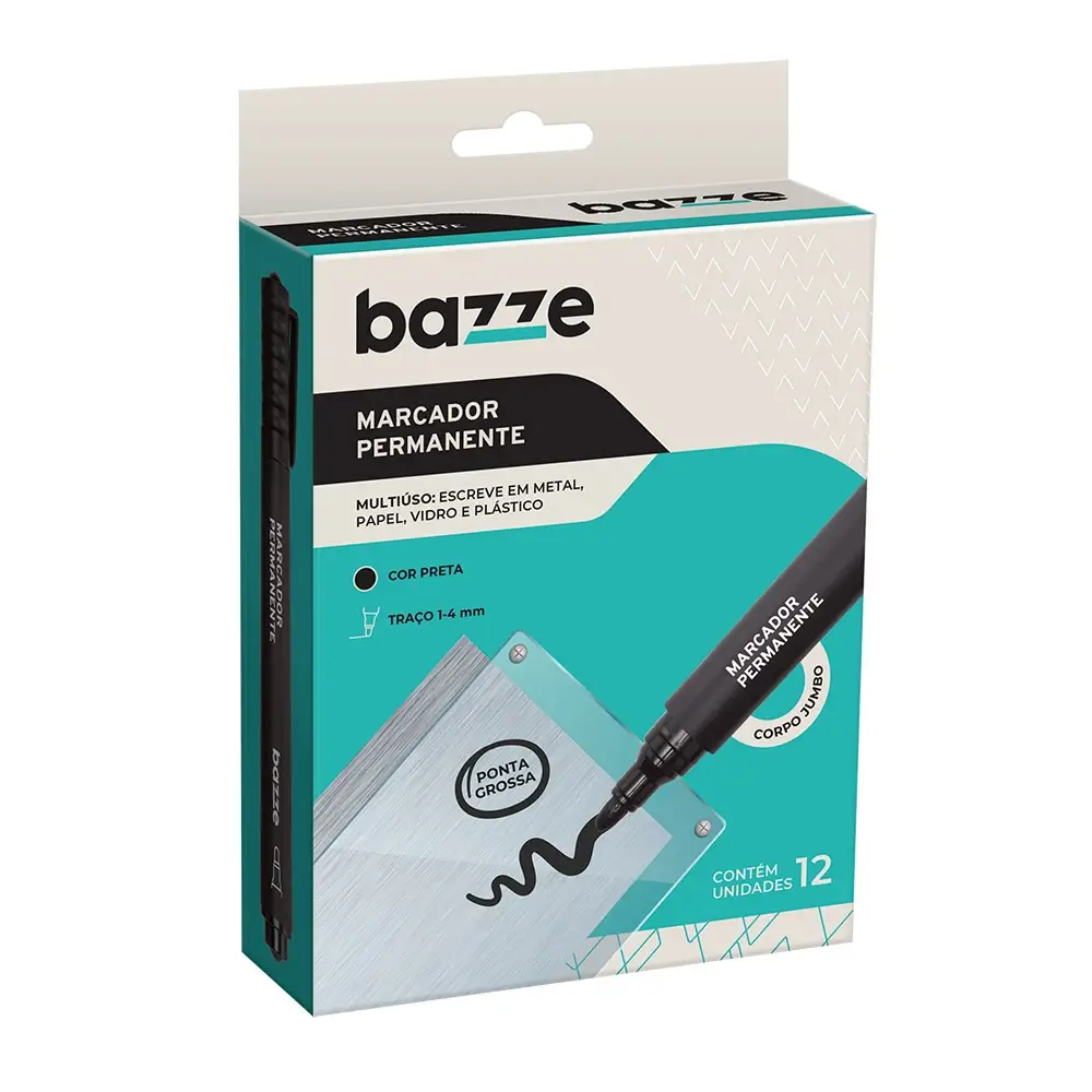 Marcador Permanente - Preto - Caixa C/12 un - Bazze - Imagem 1