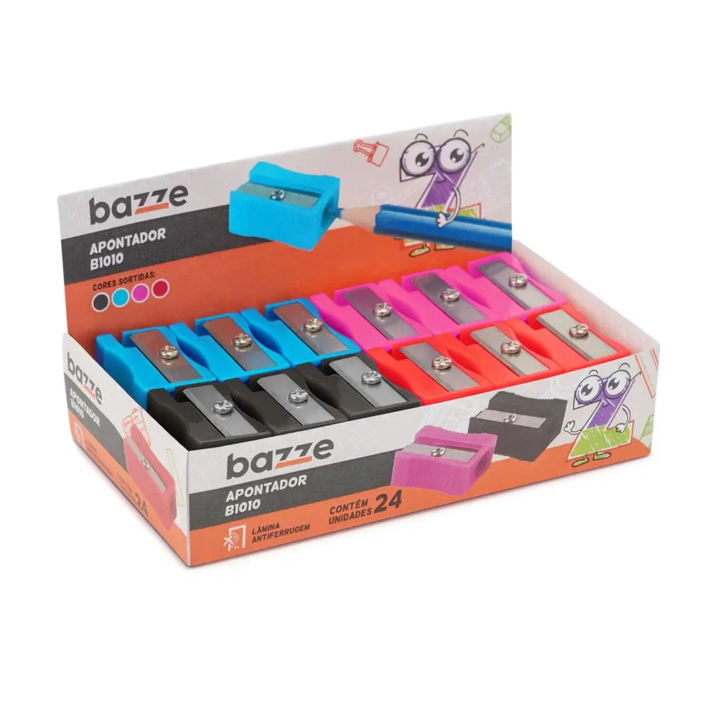 Apontador B1010 - Cores sortidas - Caixa C/24 un - Bazze - Imagem 1