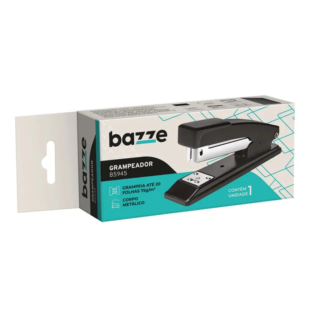 Grampeador B5945 - 26/6 - 20 Folhas - Metálico - Preto - Caixa C/1 un - Bazze - Imagem 1