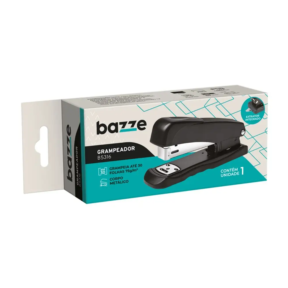 Grampeador B5316 - 26/6 - 30 Folhas - Metálico - Preto - Caixa C/1 un -Bazze - Imagem 1