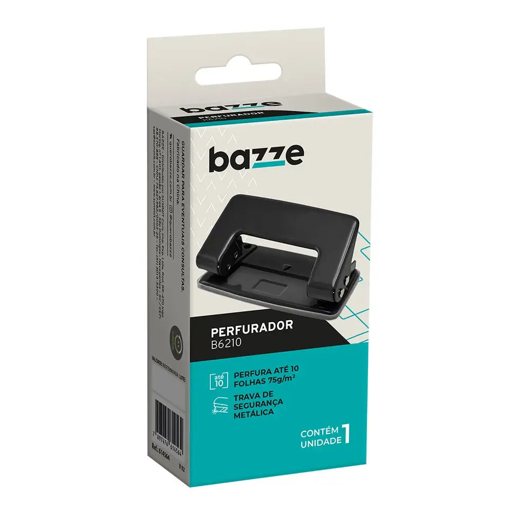 Perfurador B6210 - 2 Furos - 10 Folhas - Metálico - Preto - Caixa C/1 un - Bazze - Imagem 1