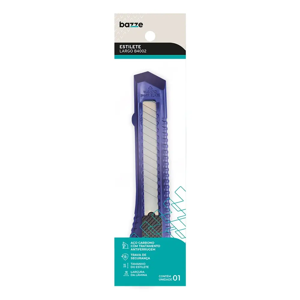 Estilete Plástico B4002 - Lâmina Larga - Caixa C/12 un - Bazze - Imagem 2